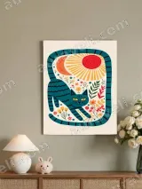 Teal Cat Floral Sun Moon Canvas Wall Art for Living Room Home Decor – view 4