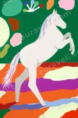 Colorful Rearing White Horse Canvas Wall Art for Home framed modern decor