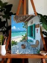 Tropical Beach Cottage Porch Canvas Wall Art for Coastal Home Decor