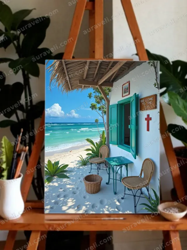 Tropical Beach Cottage Porch Canvas Wall Art for Coastal Home Decor — art print