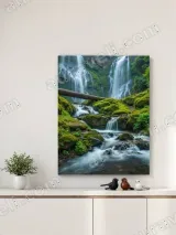 Waterfall & Mossy Rocks Nature Canvas Wall Art for Living Room Decor – view 4