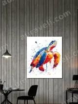 Colorful Sea Turtle Watercolor Splatter Canvas Wall Art for Home Decor – view 3