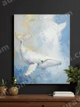 White Whale with Gold Accents Canvas Wall Art for Living Room Home Decor
