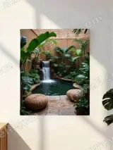 Tropical Indoor Garden Waterfall Canvas Wall Art for Living Room Home Decor – view 2