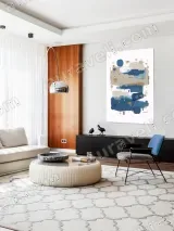 Abstract Blue Beige Gold Brush Wall Art for Living Room Home Decor – view 5