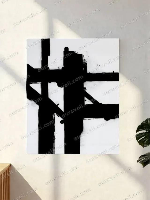 Black & White Abstract Geometric Canvas Wall Art for Living Room Home Decor — art print
