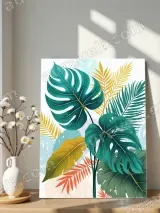 Tropical Monstera & Palm Leaf Canvas Wall Art for Living Room Bedroom Home Decor – view 4