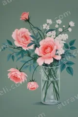 Pink Roses White Flowers Vase Canvas Wall Art for and framed modern home decor