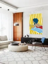 Retro Poolside Woman in Red Swimsuit Canvas Wall Art for Living Room Decor – view 5
