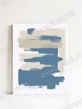 Abstract Blue & Beige Brush Stroke Minimalist Canvas Wall Art for Living Room Home Decor