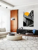 Monochrome Architecture Canvas Wall Art with Orange Sun for Home Decor – view 5