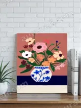 Floral Canvas Wall Art with Blue & White Vase for Living Room Home Decor