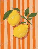Lemon Striped Canvas Wall Art for Living Room Home Decor living room wall art for modern home decor