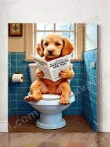 Funny Dog Reading Newspaper on Toilet Canvas Wall Art for Bathroom Decor – view 2
