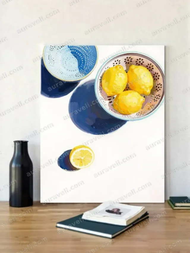 Lemons & Colanders Still Life Canvas Wall Art for Kitchen Home Decor — art print