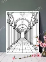 Architectural Archway Corridor Line Art Canvas Wall Art for Home Decor