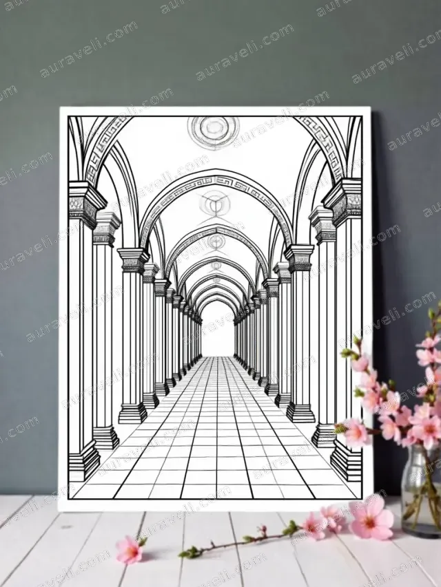 Architectural Archway Corridor Line Art Canvas Wall Art for Home Decor — art print