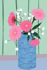 Pink Floral Blue Vase Canvas Wall Art for Living framed modern home decor