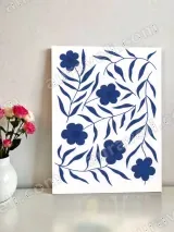 Navy Blue Floral Botanical Canvas Wall Art for Home Decor
