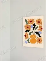 Boho Orange Floral Vase Canvas Wall Art for Living Room Decor – view 2