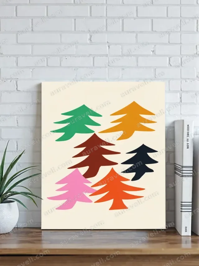 Colorful Abstract Pine Trees Canvas Wall Art for Living Room Home Decor — art print