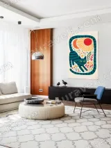 Teal Cat Floral Sun Moon Canvas Wall Art for Living Room Home Decor – view 5
