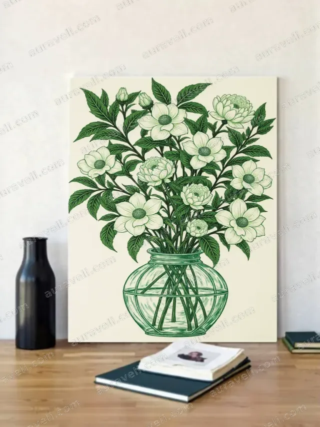 Green Botanical Floral Vase Canvas Wall Art for Living & Bedroom Decor — art print