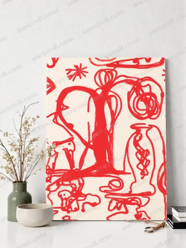 Red Abstract Line Drawing Canvas Wall Art for Living Room Home Decor — art print