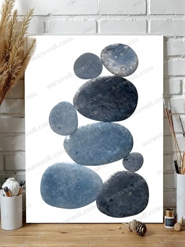 Blue Pebble Stacking Canvas Wall Art for Living Room Bedroom Home Decor — art print