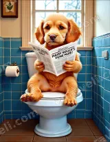 Funny Dog Reading Newspaper on Toilet Canvas Wall Art for Bathroom Decor wall art for modern home decor