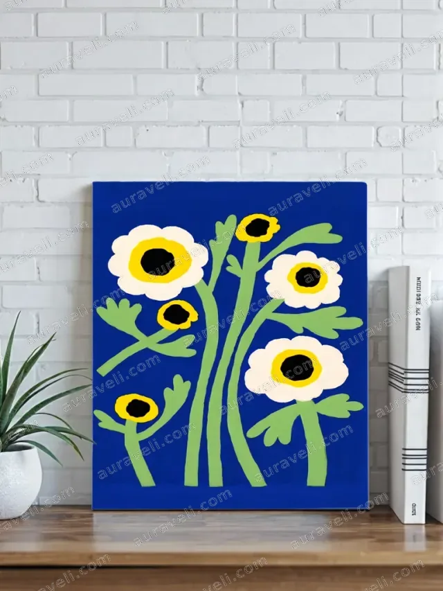 Floral Canvas Wall Art with White Yellow Flowers for Home Decor — art print