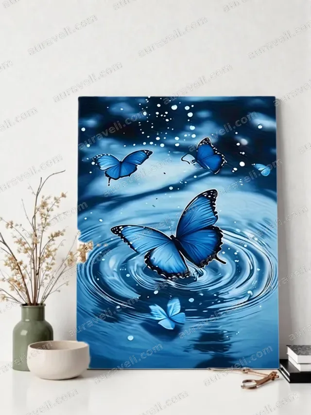 Blue Butterfly Water Ripple Canvas Wall Art for Living Room Bedroom Home Decor — art print