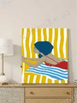 Retro Poolside Woman in Red Swimsuit Canvas Wall Art for Living Room Decor – view 4