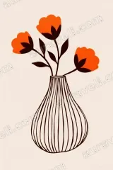 Orange Floral Vase Canvas Wall Art for Living Room framed modern home decor
