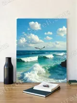Ocean Wave Seagull Beach Canvas Wall Art for Living Room Home Decor