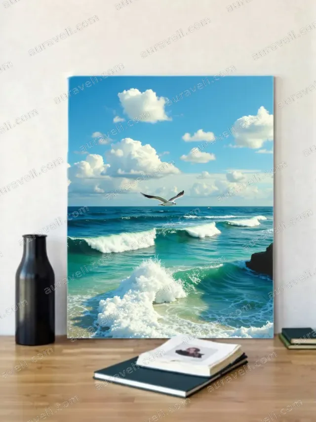 Ocean Wave Seagull Beach Canvas Wall Art for Living Room Home Decor — art print
