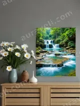 Turquoise Forest Waterfall Stream Canvas Wall Art for Living Room Home Decor – view 2