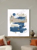 Abstract Blue Beige Gold Brush Wall Art for Living Room Home Decor – view 3