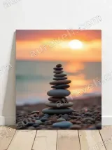 Balanced Stones Beach Sunset Canvas Wall Art for Home Decor