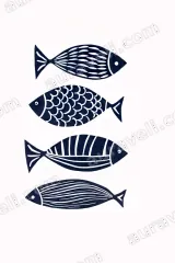 Navy Blue Fish Minimalist Canvas Wall Art for Home framed modern decor