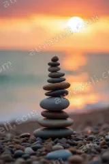 Balanced Stones Beach Sunset Canvas Wall Art for Home Decor landscape wall art for modern home decor