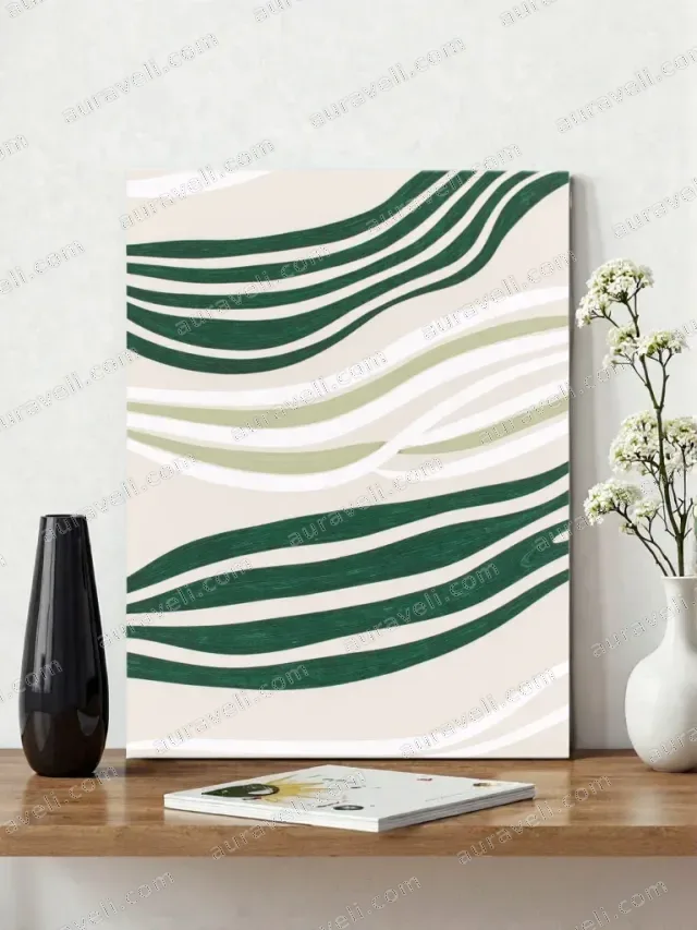 Abstract Green Wave Lines Canvas Wall Art for Living Room Decor — art print
