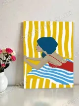 Retro Poolside Woman in Red Swimsuit Canvas Wall Art for Living Room Decor