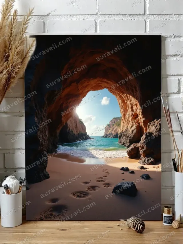 Beach Cave Ocean Canvas Wall Art for Living Room Home Decor — art print