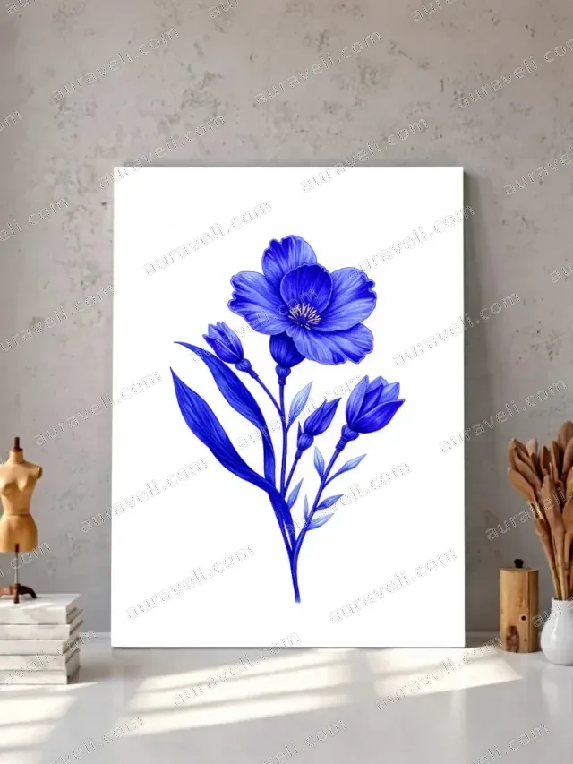 Blue Floral Canvas Wall Art for Living Room Bedroom Home Decor — art print