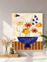 Whimsical Floral Blue Vase Canvas Wall Art for Living Room Decor – view 4