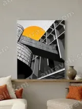 Monochrome Architecture Canvas Wall Art with Orange Sun for Home Decor – view 2