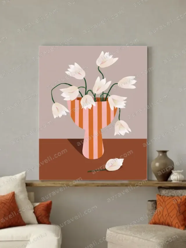 Minimalist Floral Vase Canvas Wall Art for Living Room Home Decor — art print