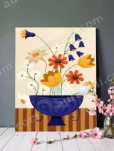 Whimsical Floral Blue Vase Canvas Wall Art for Living Room Decor – view 2