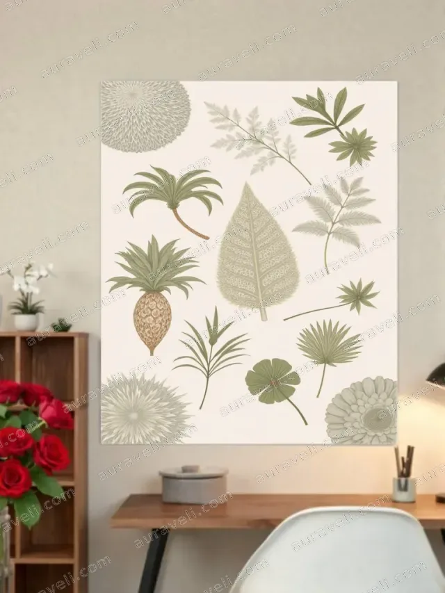 Botanical Tropical Leaves & Pineapple Canvas Wall Art for Home Decor — art print